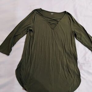 Elegant Olive Green V-Neck Tunic